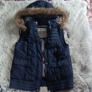 Mossimo Supply Co. Blue Puffer Vest with Faux Fur Hood